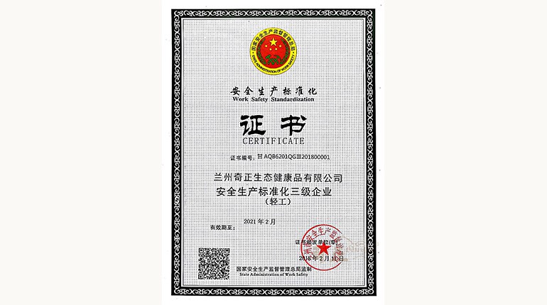 安全生產(chǎn)標(biāo)準化三級證書